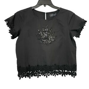 Topshop Black Sequin and Lace Crop Top Size XL